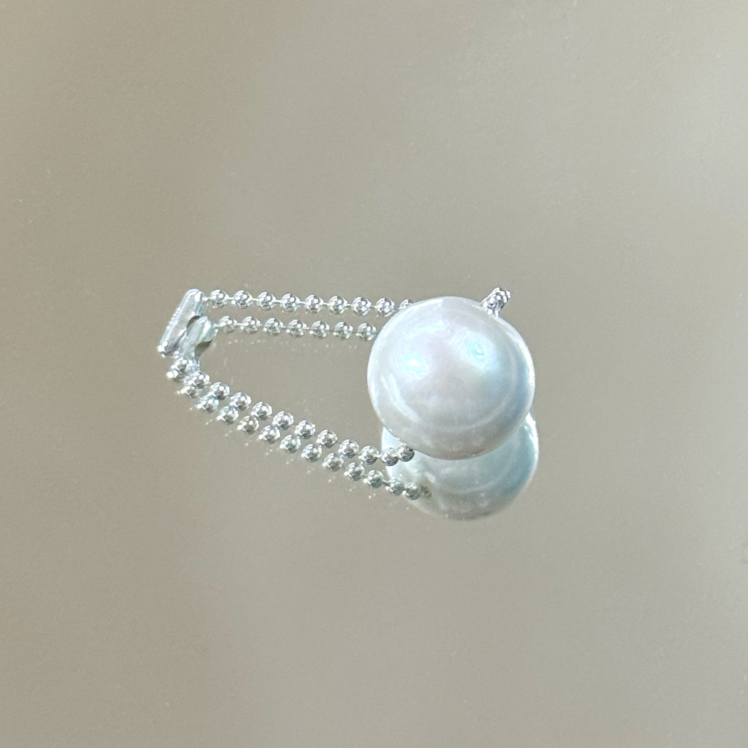 6.天然大粒淡水パールリング/sv925ボールチェーン